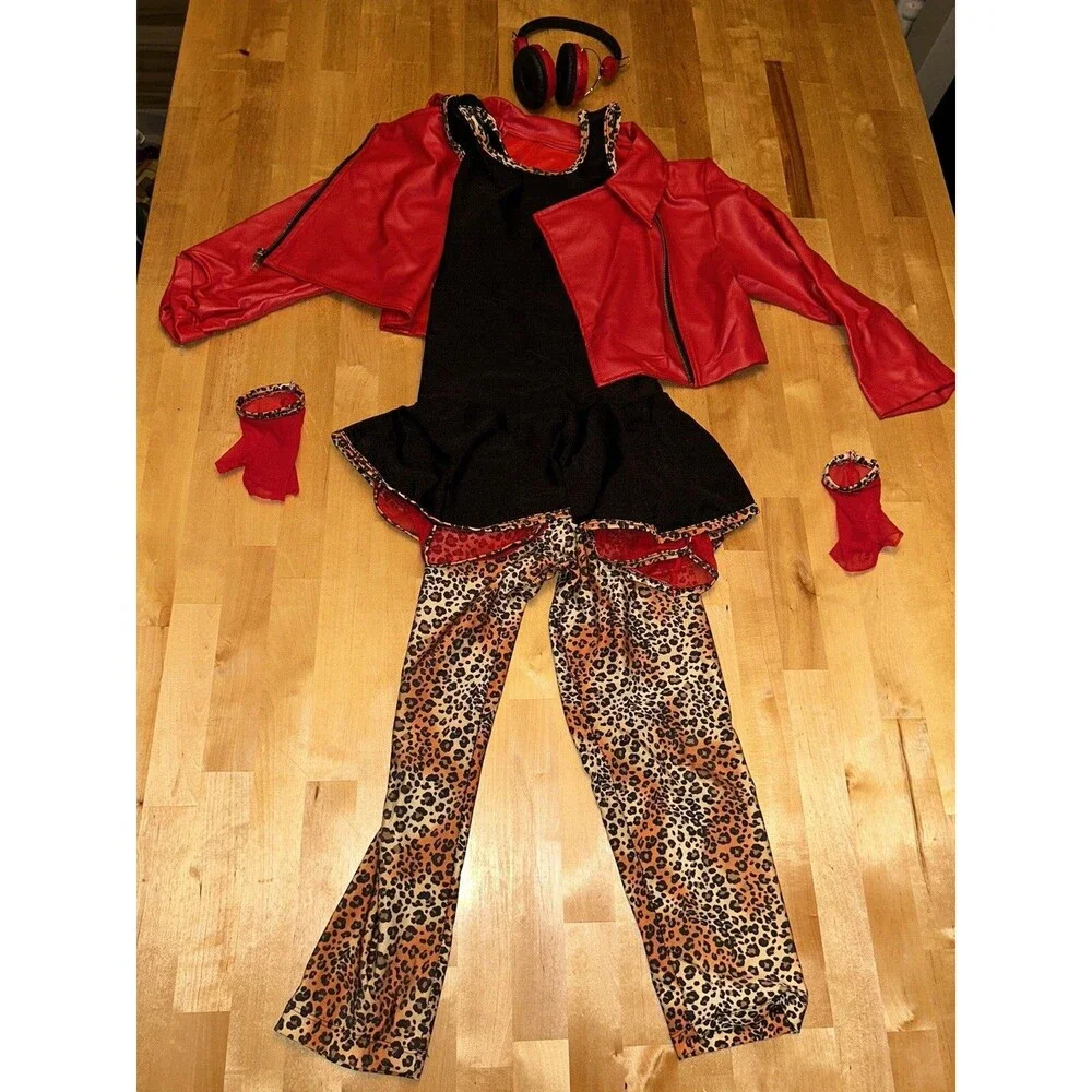 Red and Cheetah Hip Hop Halloween Costume and Accessories Size Adult Small